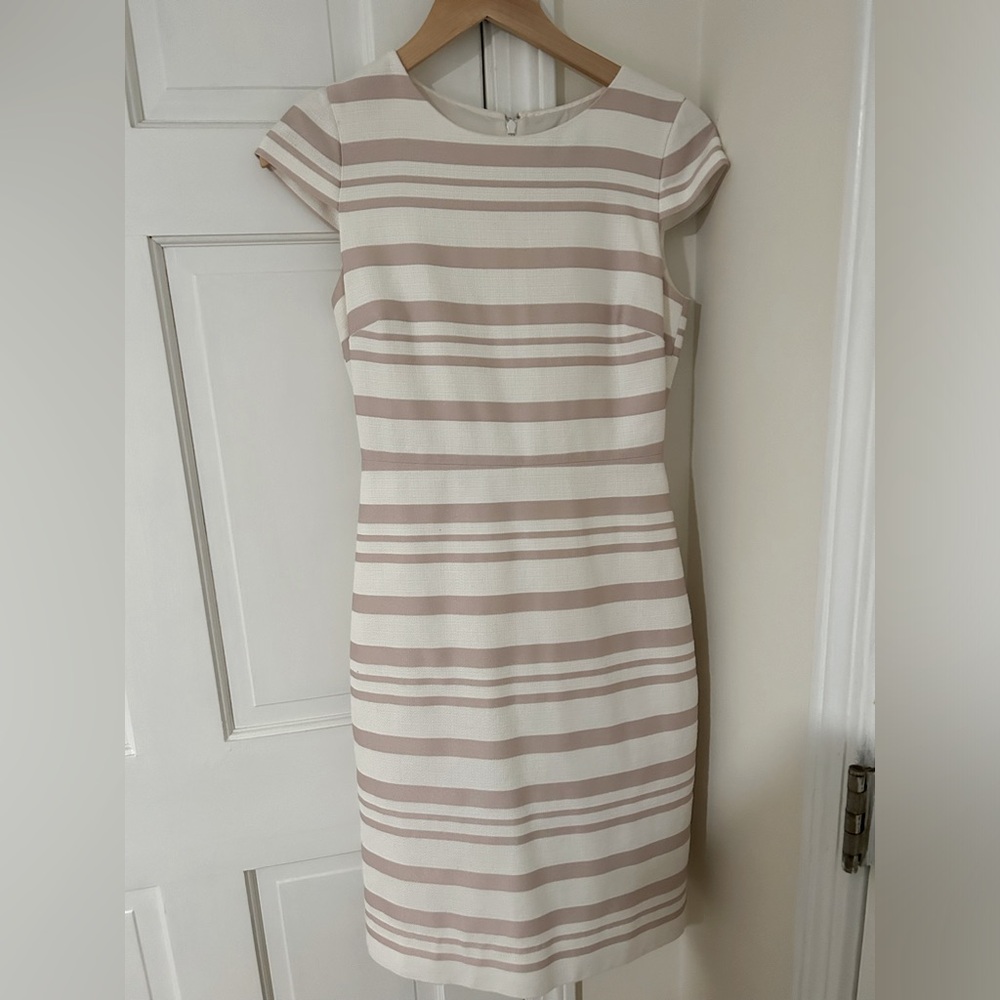 J.CREW Double Striped Pink Ivory Cap Sleeve Sheath Midi Dress